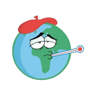 Sick earth with thermometer in his mouth listed in characters decals.