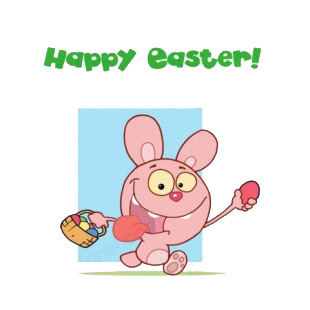Happy easter pink rabbit running with egg basket  listed in characters decals.