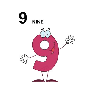 Purple number 9 nine listed in characters decals.