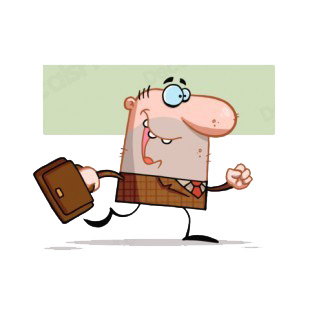 Businessman walking with briefcase listed in characters decals.
