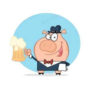 Waiter pig holding beer mug listed in characters decals.
