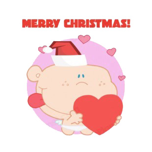 Merry christmas cupid holding heart with hearts around listed in characters decals.