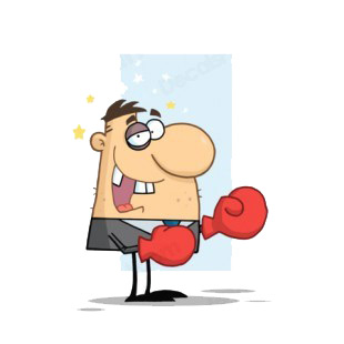 Businessman with black eye wearing boxing gloves  listed in characters decals.