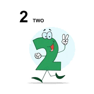 Happy green number 2 two walking blue backround listed in characters decals.