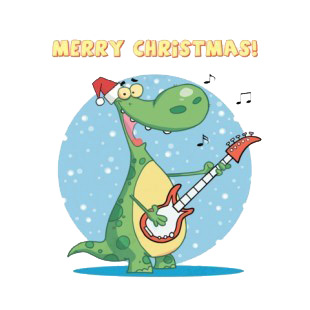 Merry christmas dinosaur with santa hat playing guitar  listed in characters decals.