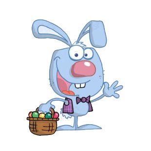 Blue easter bunny with easter egg basket waving  listed in characters decals.