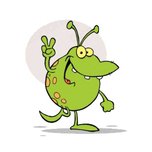 Happy green alien gesturing a peace sign listed in characters decals.
