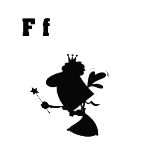 Alphabet F fairy carrying sack silhouette listed in characters decals.