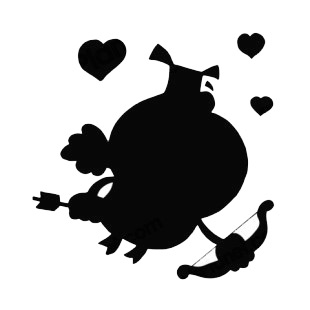 Cupid pig with bow and arrow flying silhouette listed in characters decals.