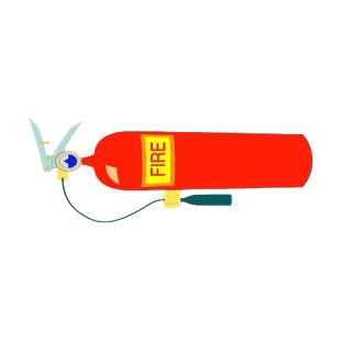 Fire extinguisher with fire writing and nozzle listed in police and fire decals.
