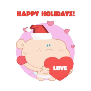 Happy holidays Cupid with santa hat holding heart  listed in characters decals.