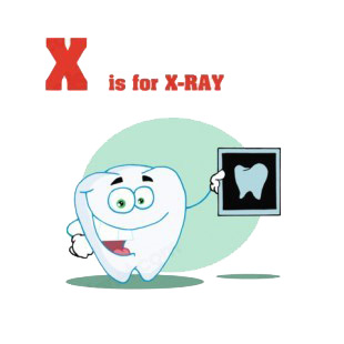 X is for x-ray  tooth with x-ray tooth picture listed in characters decals.