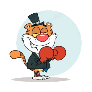 Tiger businessman with boxing gloves blue backround listed in characters decals.