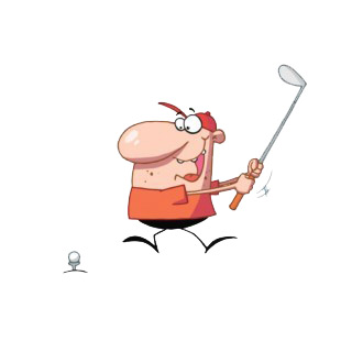 Man swinging golf club listed in characters decals.