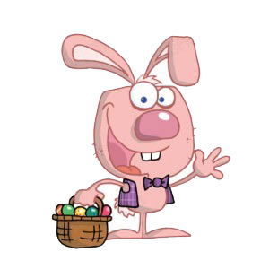 Pink easter bunny with easter egg basket waving listed in characters decals.