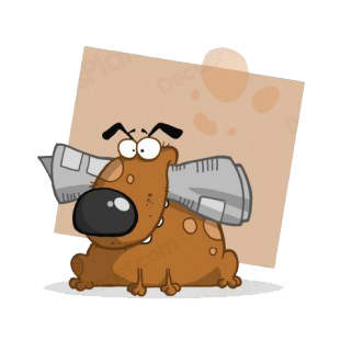Brown dog holding newspaper in his mouth listed in characters decals.