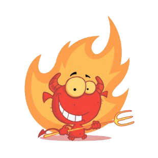 Happy little devil with pitchfork flame backround listed in characters decals.