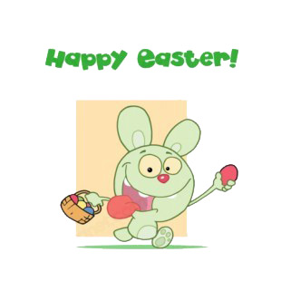 Happy easter green rabbit running with egg basket  listed in characters decals.