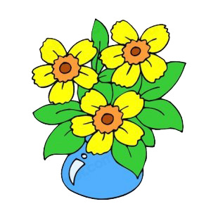 Yellow jonquils in blue vase listed in flowers decals.