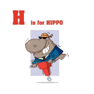 Alphabet H is for hippo hippo in suit with jackhammer  listed in characters decals.