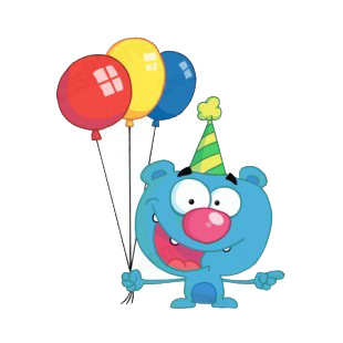 Blue bear with blue party hat and balloons  listed in characters decals.