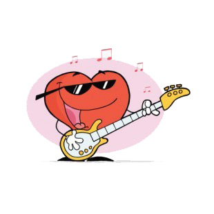 Heart with sunglasses playing guitar pink backround listed in characters decals.