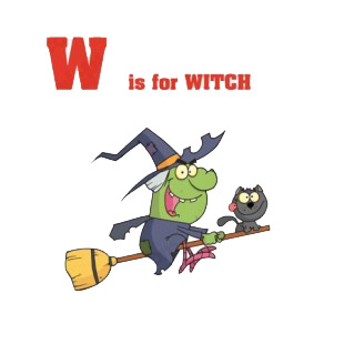 Alphabet W is for witch witch flying on broom with cat  listed in characters decals.