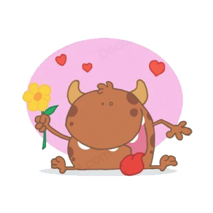 Brown monster holding orange flower with hearts around  listed in characters decals.