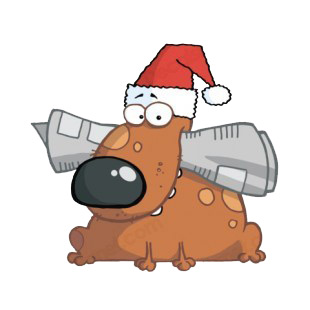 Dog with christmas hat holding newspaper in his mouth  listed in characters decals.
