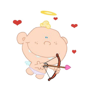 Cupid with bow and arrow with hearts around listed in characters decals.