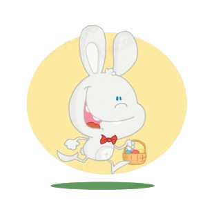 Grey bunny running with easter egg basket  listed in characters decals.