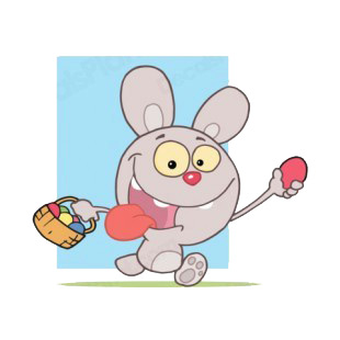 Grey rabbit running with easter egg basket  listed in characters decals.
