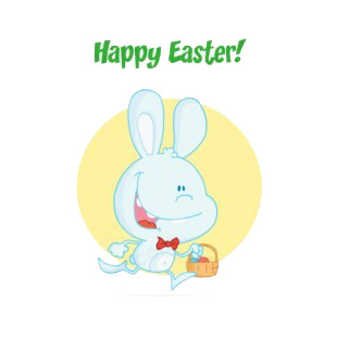 Happy easter blue bunny running with easter egg basket  listed in characters decals.