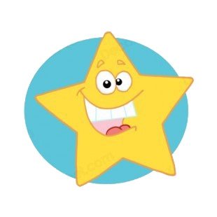 Happy yellow star smiling blue backround listed in characters decals.