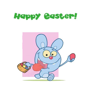 Happy easter blue rabbit running with easter egg  listed in characters decals.