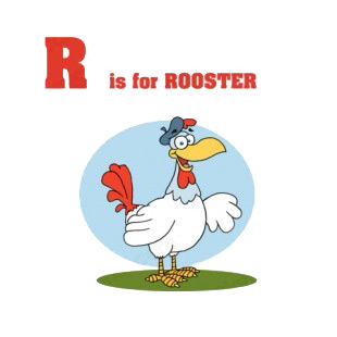 Alphabet R rooster with blue backround listed in characters decals.