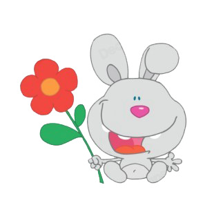 Grey bunny holding red flower listed in characters decals.