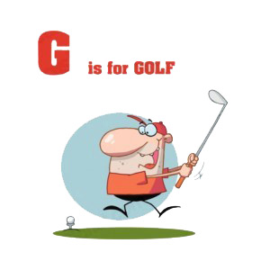 Alphabet G is for golf man swinging golf club  listed in characters decals.