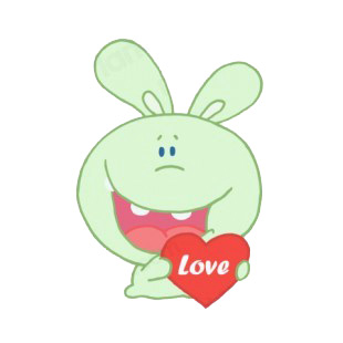 Green rabbit holding heart with love writing  listed in characters decals.