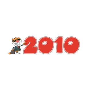 Tiger pointing year 2010 listed in characters decals.