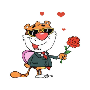 Tiger with suit holding chocolate box and red flower  listed in characters decals.