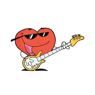 Heart with sunglasses playing guitar listed in characters decals.