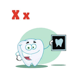 Alphabet X tooth with x-ray tooth picture  listed in characters decals.