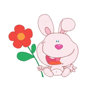 Pink bunny holding red flower listed in characters decals.
