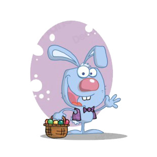 Blue bunny with easter egg basket waving listed in characters decals.