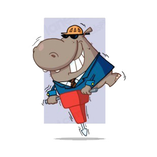 Hippo in suit with jackhammer blue backround listed in characters decals.