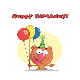 Happy birthday brown bear with balloons listed in characters decals.