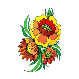 Red and yellow flowers with leaves listed in flowers decals.