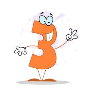 Happy orange number 3 three waving purple backround listed in characters decals.