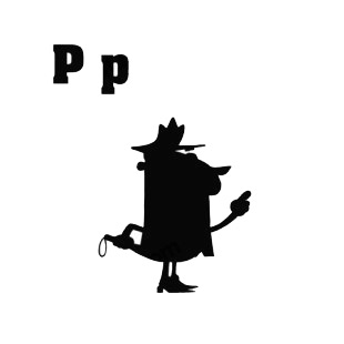 Alphabet P policeman officer silhouette listed in characters decals.